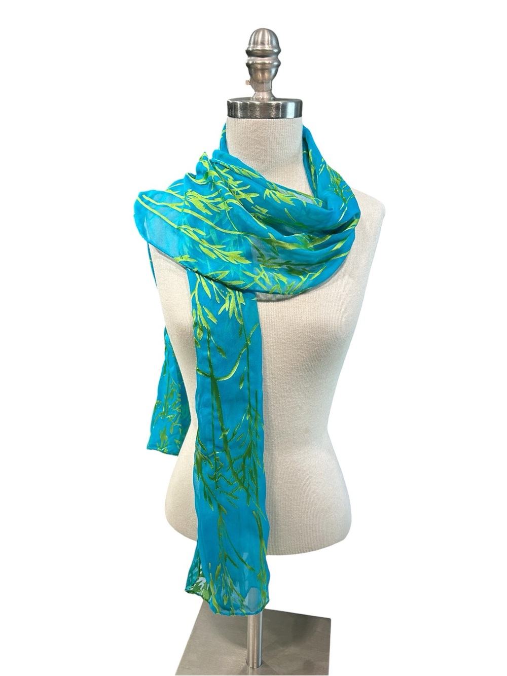 Hand Dyed Turquoise and Lemongrass Bamboo Silk Scarf NWT